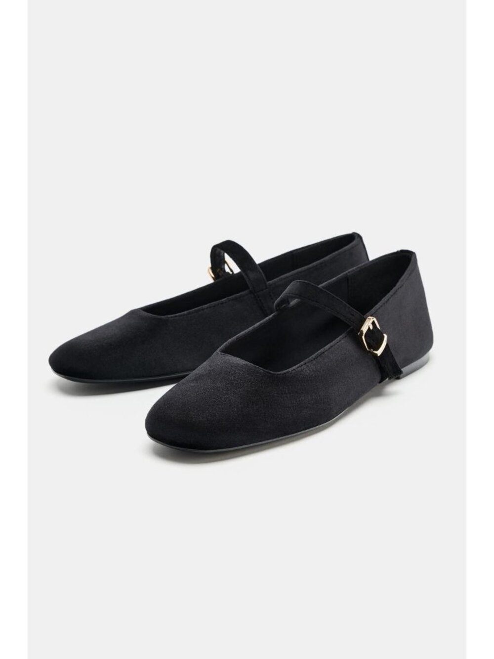 ZARA Black Velvet Mary Jane Ballet Flats Gold Buckle EU 37